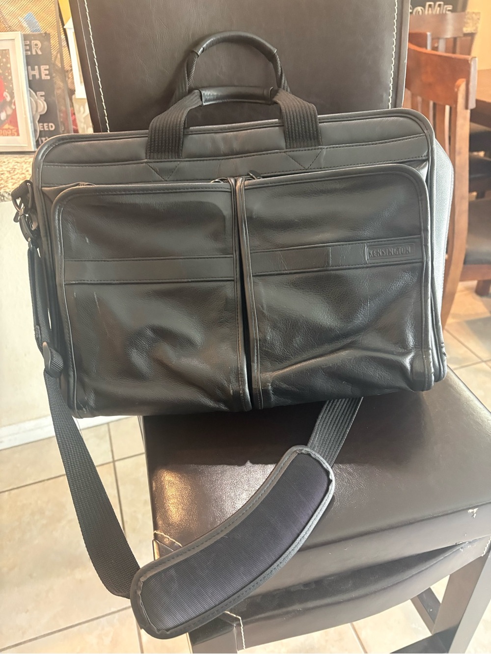 Kensington Laptop Briefcase Black Faux Leather Business Bag w/Shoulder Strap